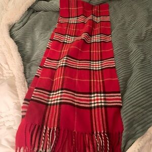 Red Plaid Scarf with Fringe